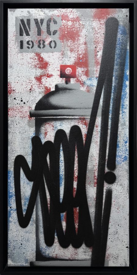NYC Street Splash, 2021 by SEEN, framed spray paint on canvas 80 x 40.5 cm (31.5 x 15.9 in), available at Tilsitt Gallery Porto