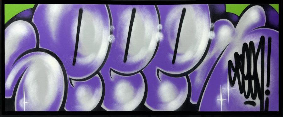 Seen (2020) by SEEN, panoramic subway proportion spray paint on canvas with iconic bubble lettering, available at Tilsitt Gallery Porto