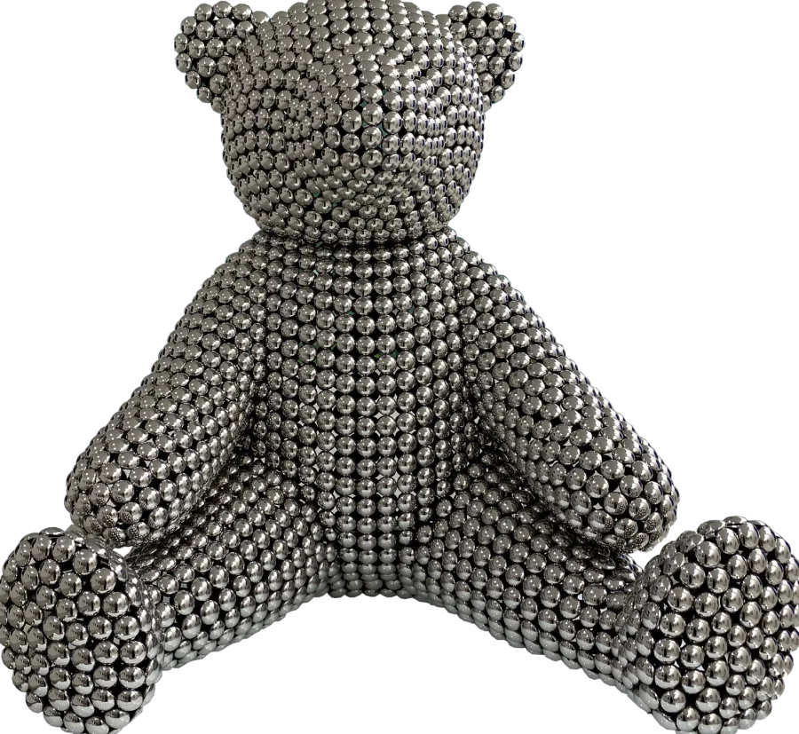 Teddy Bear by Valay Shende, contemporary sculpture made of welded stainless steel discs, available at Tilsitt Gallery Porto